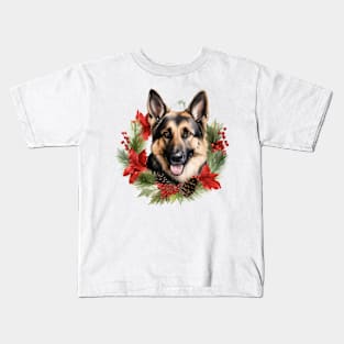 Christmas German Shepherd Dog Wreath Kids T-Shirt